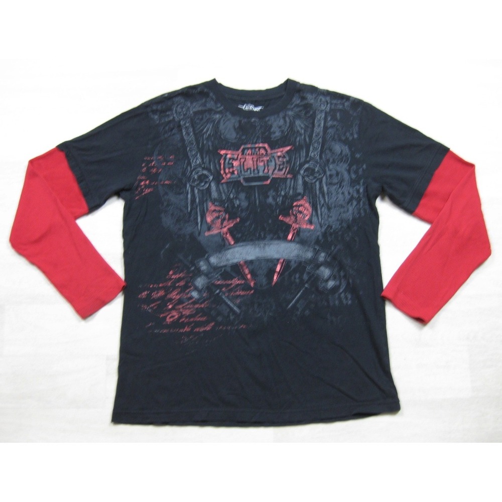 Vintage Y2K MMA Elite Shirt Men's (L) Thermal Double Sleeve UFC Fight Bikercore